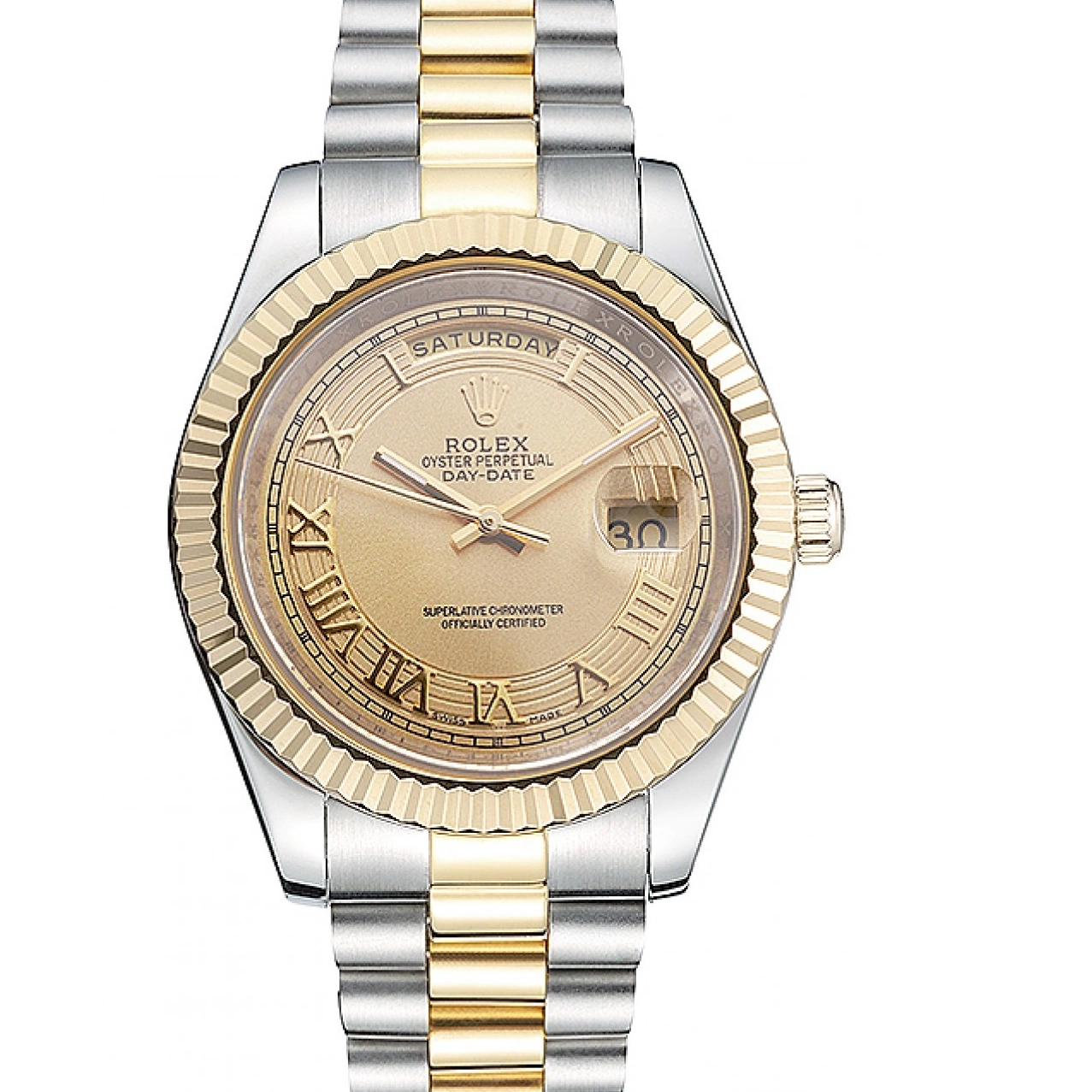 Dial Stainless Tone Gold Day-Date Two Steel 18k Rolex Gold Plated 0801